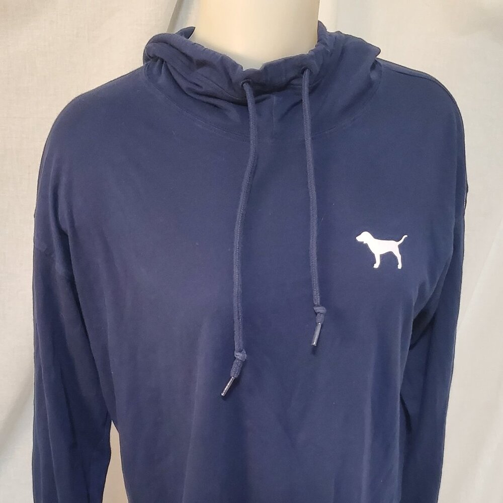 "Pink" Victoria's Secret Blue pullover hooded shirt size medium